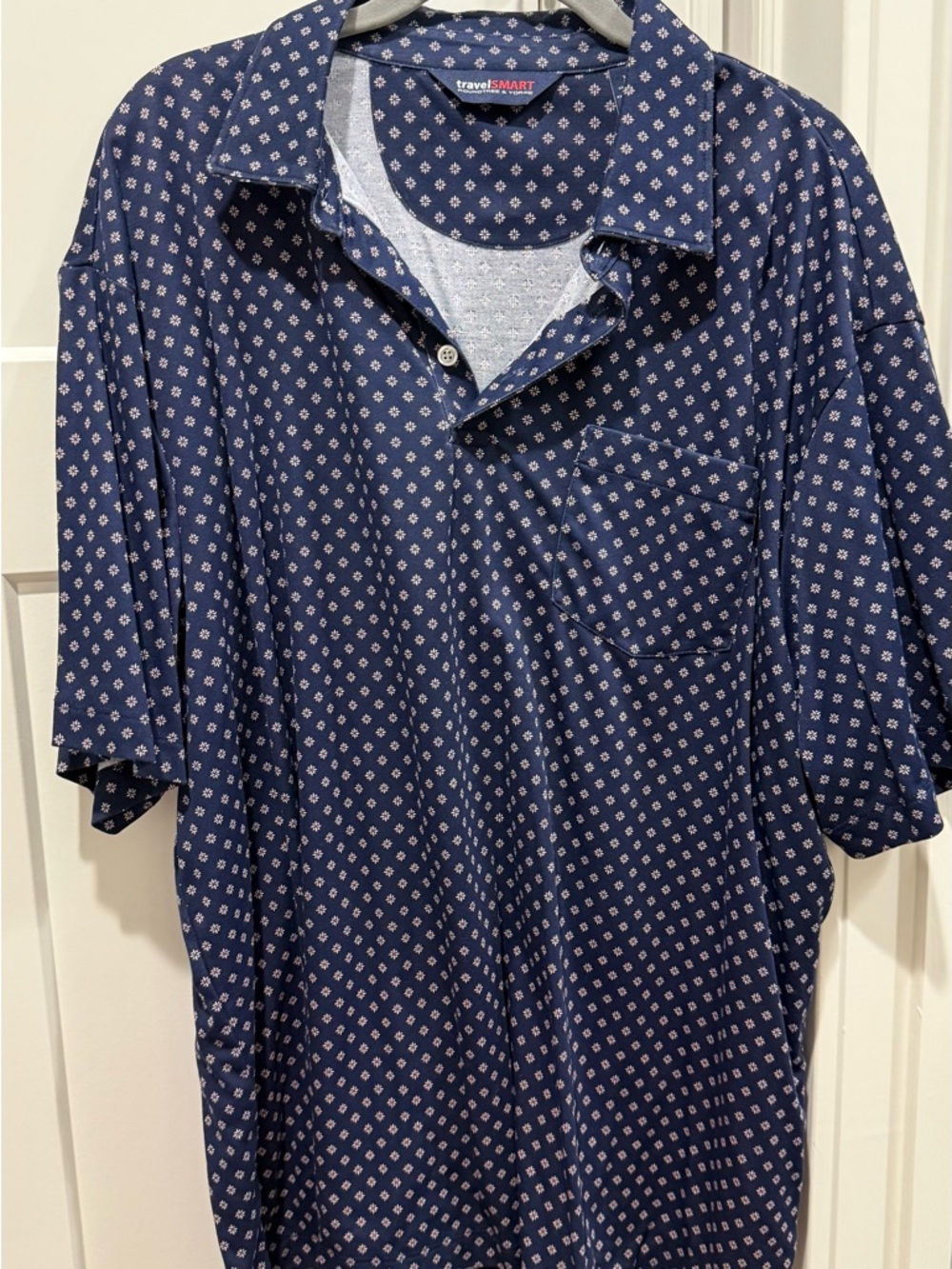 Roundtree & Yorke Navy Polo with Small Geometric Print